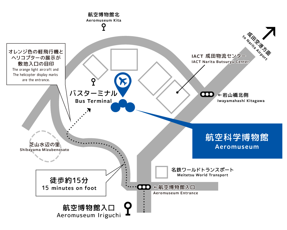 バス停「航空博物館入口」から当館までの行き方